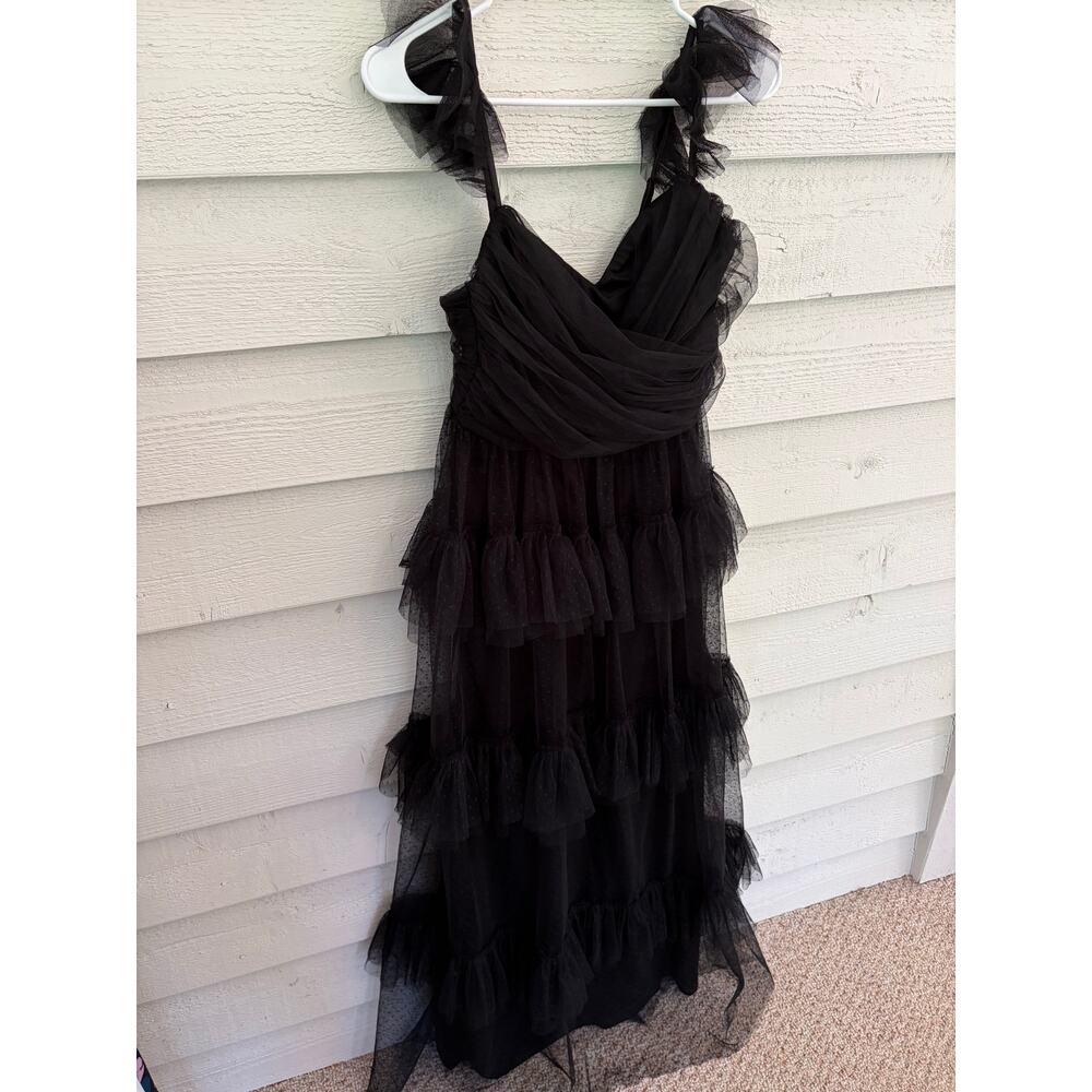 Lulus Black Tulle Ruffle Maxi Dress Fairy Goth Prom Party Medium - Picture 3 of 8
